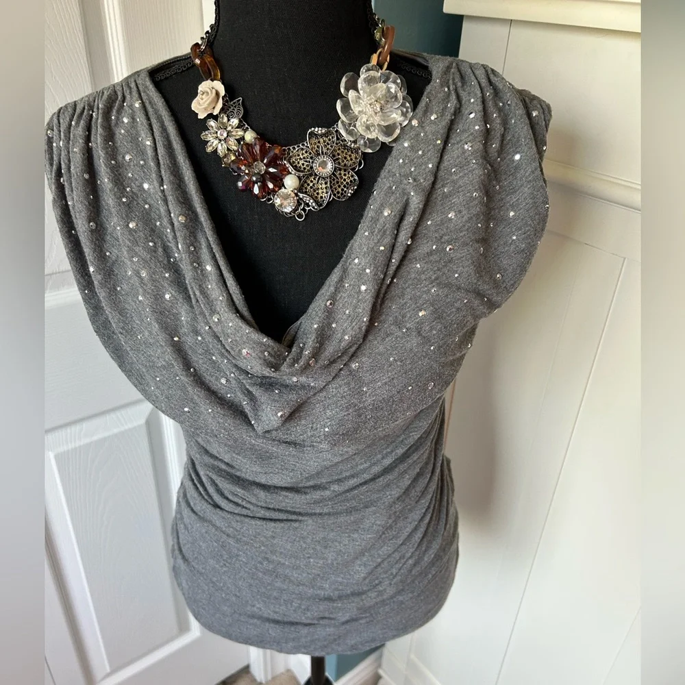 🖤Express Cowl Neck Sparkly Top with Ruching - Picture 3 of 5
